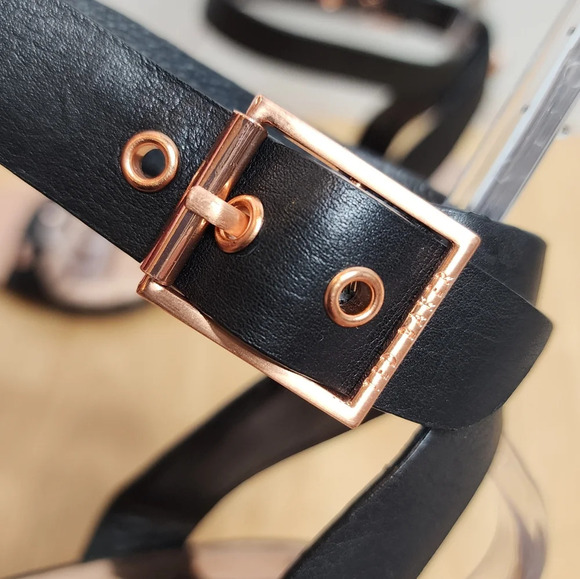 Ted Baker Rose Gold Bow Stud Black Block Heel Biah Sandals women's size EU 40.5 - Picture 16 of 17